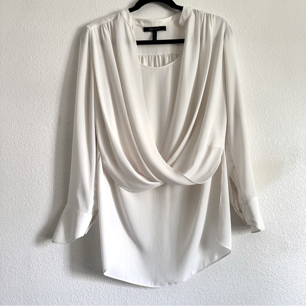 BCBGMaxAzria White Layered Draped Blouse